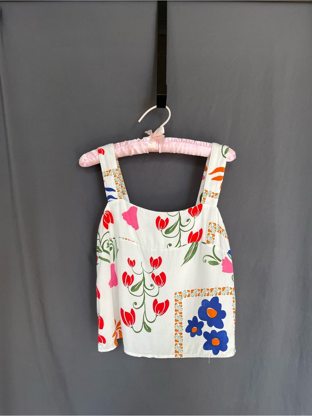 White Square Neck Tank & Wide Leg Pants Floral Set M(8-10)